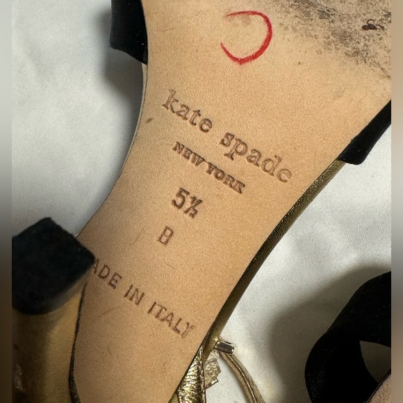 Kate Spade New York Black Satin Knot Detail Gold Elegant Classy Heels 5.5 Italy - Picture 14 of 16